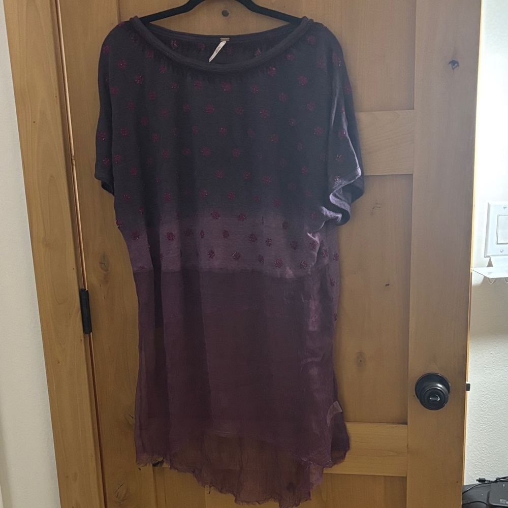 Free People Dark Purple Tunic with Floral Accents